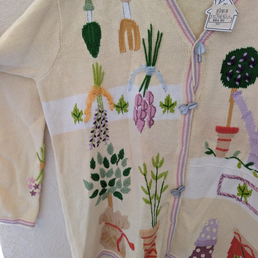 Vintage Story Book Knits Garden Spring Butter Yellow Cardigan Size L NWT - Picture 5 of 9
